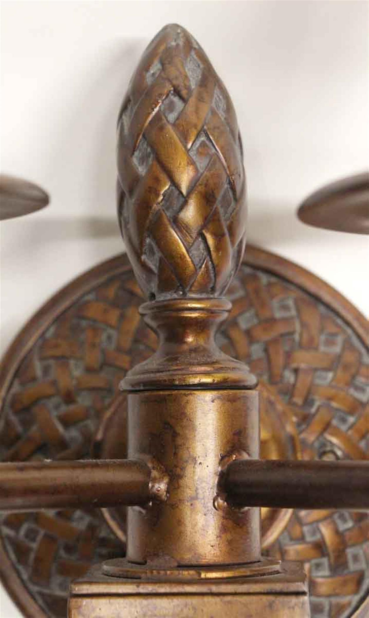 1980s large Italian Mid-Century Modern style cast iron sconce from the NYC Waldorf Astoria Hotel. A Waldorf Astoria authenticity card included with your purchase. Small quantity available at time of posting. Please inquire. Priced each. Please note,