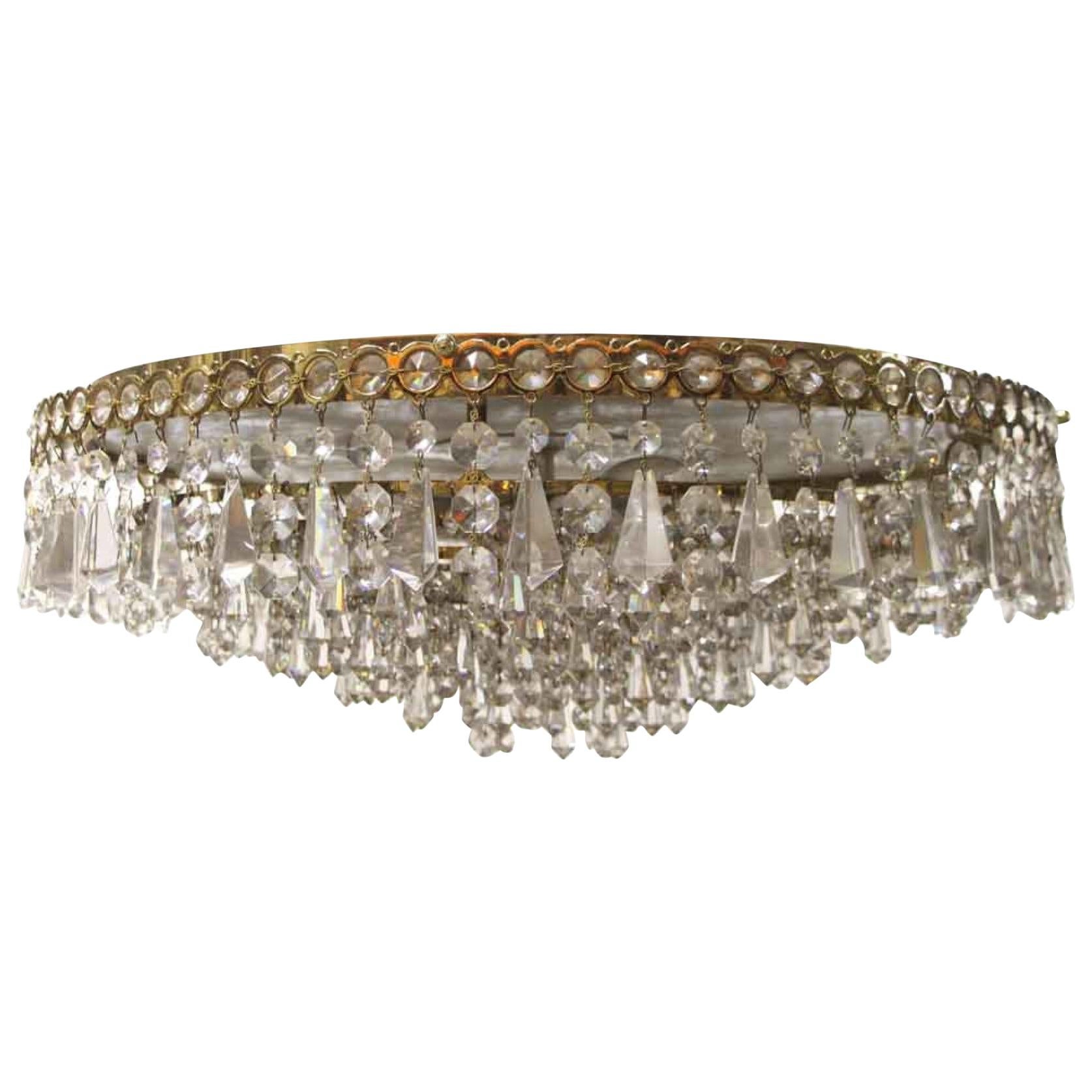 1980s NYC Waldorf Astoria Hotel Large Flushmount, Crystal and Polished Brass