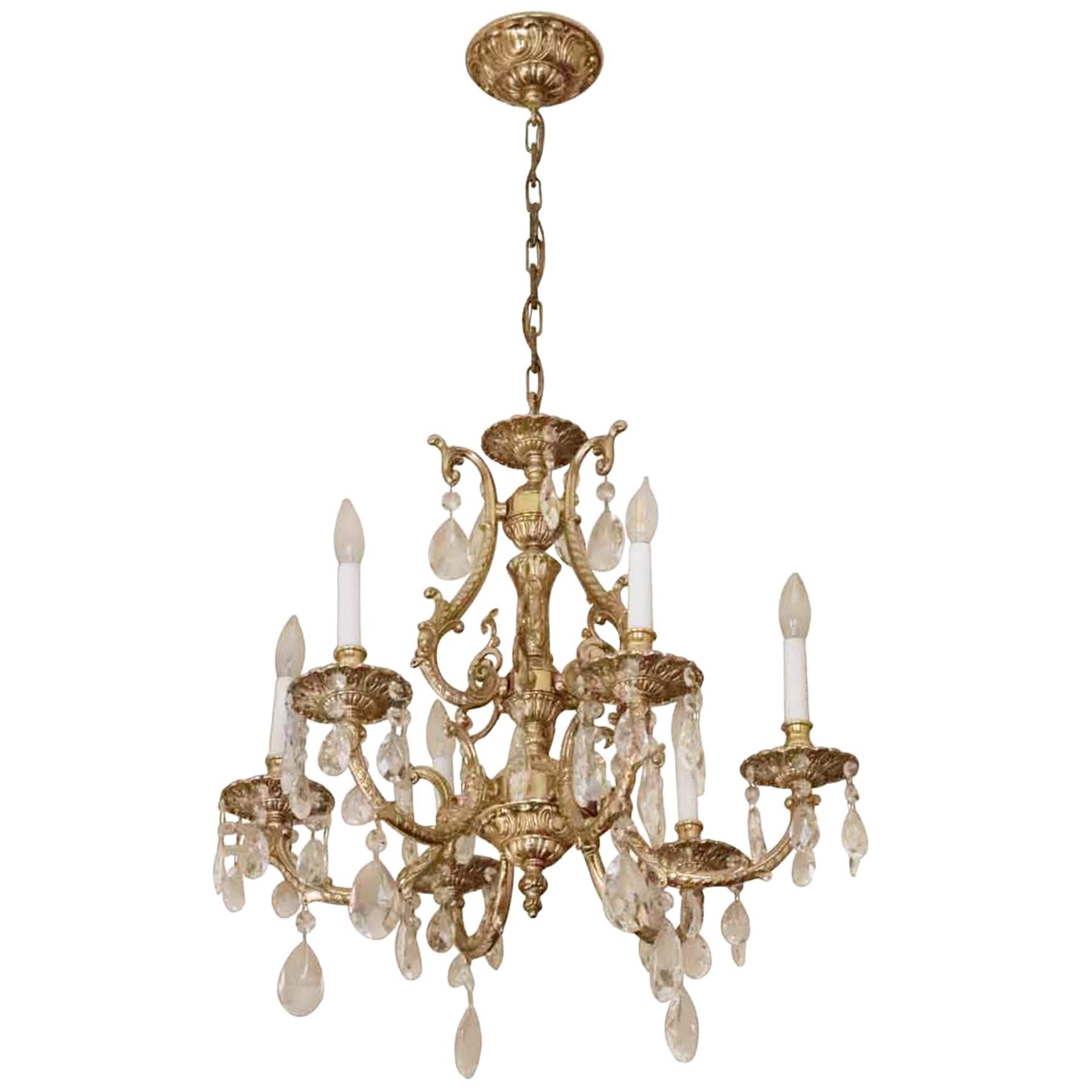 1980s NYC Waldorf Astoria Hotel Ornate Gilded Brass and Crystal SixArm