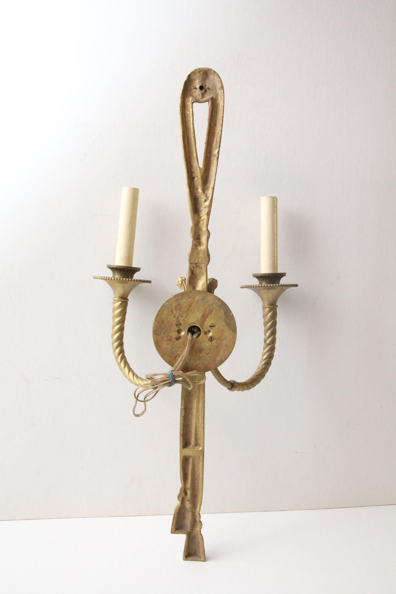 1980s NYC Waldorf Astoria Hotel Wall Sconce Neoclassical Gilded Two Arm Brass 7