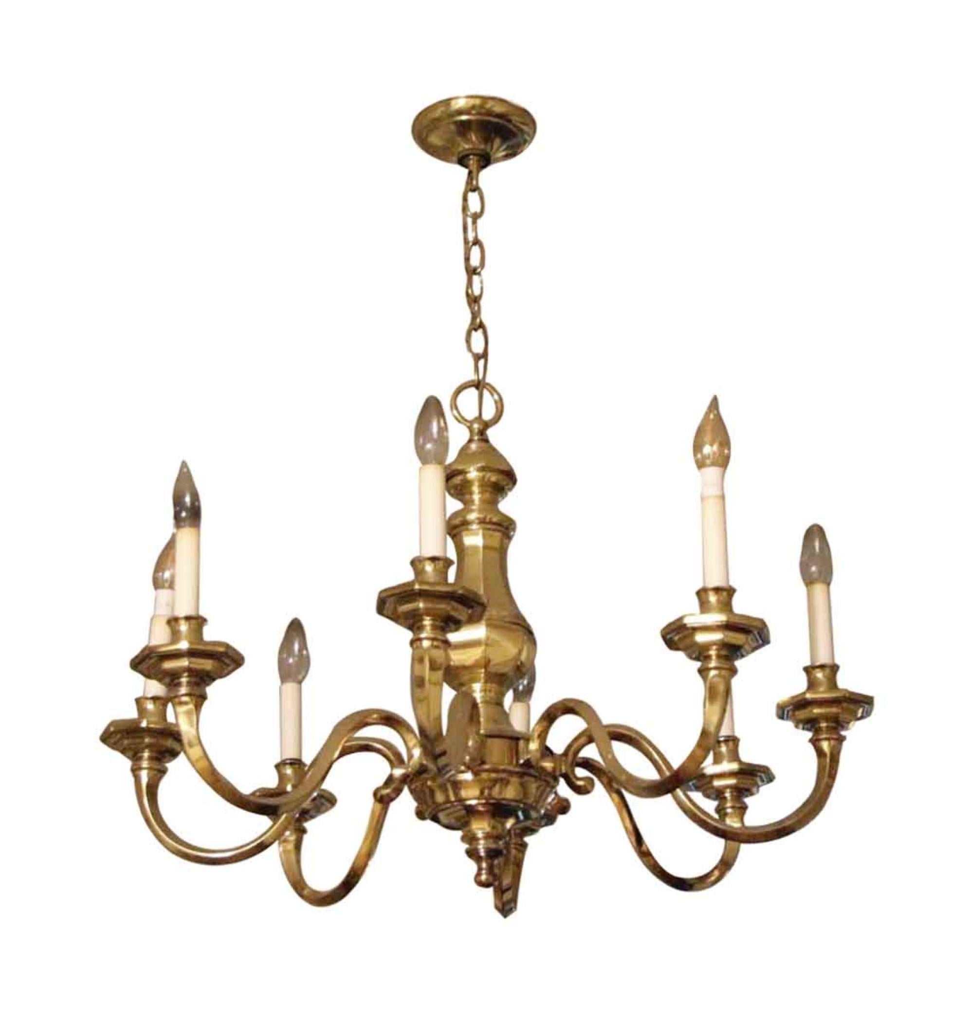Polished 1980s NYC Waldorf Astoria Hotel Williamsburg Chandelier Brass 8 Arms