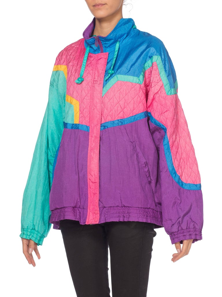 1980s Nylon Colorblock Quilted Windbreaker Sportswear Track Jacket at