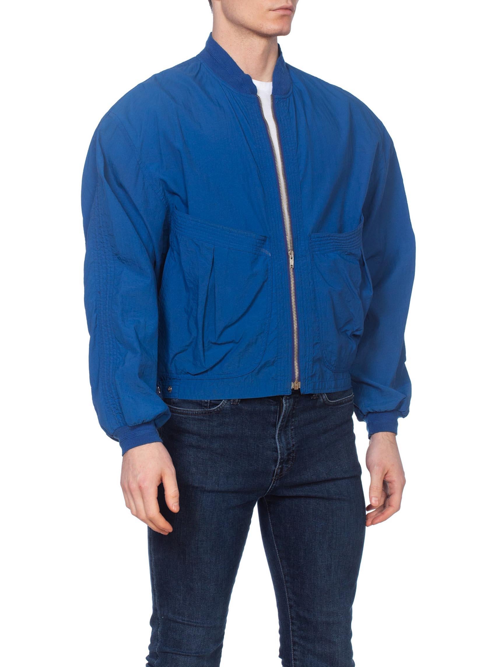 1980S Blue  Nylon Men's New Wave Sport Jacket With Utility Pockets 1