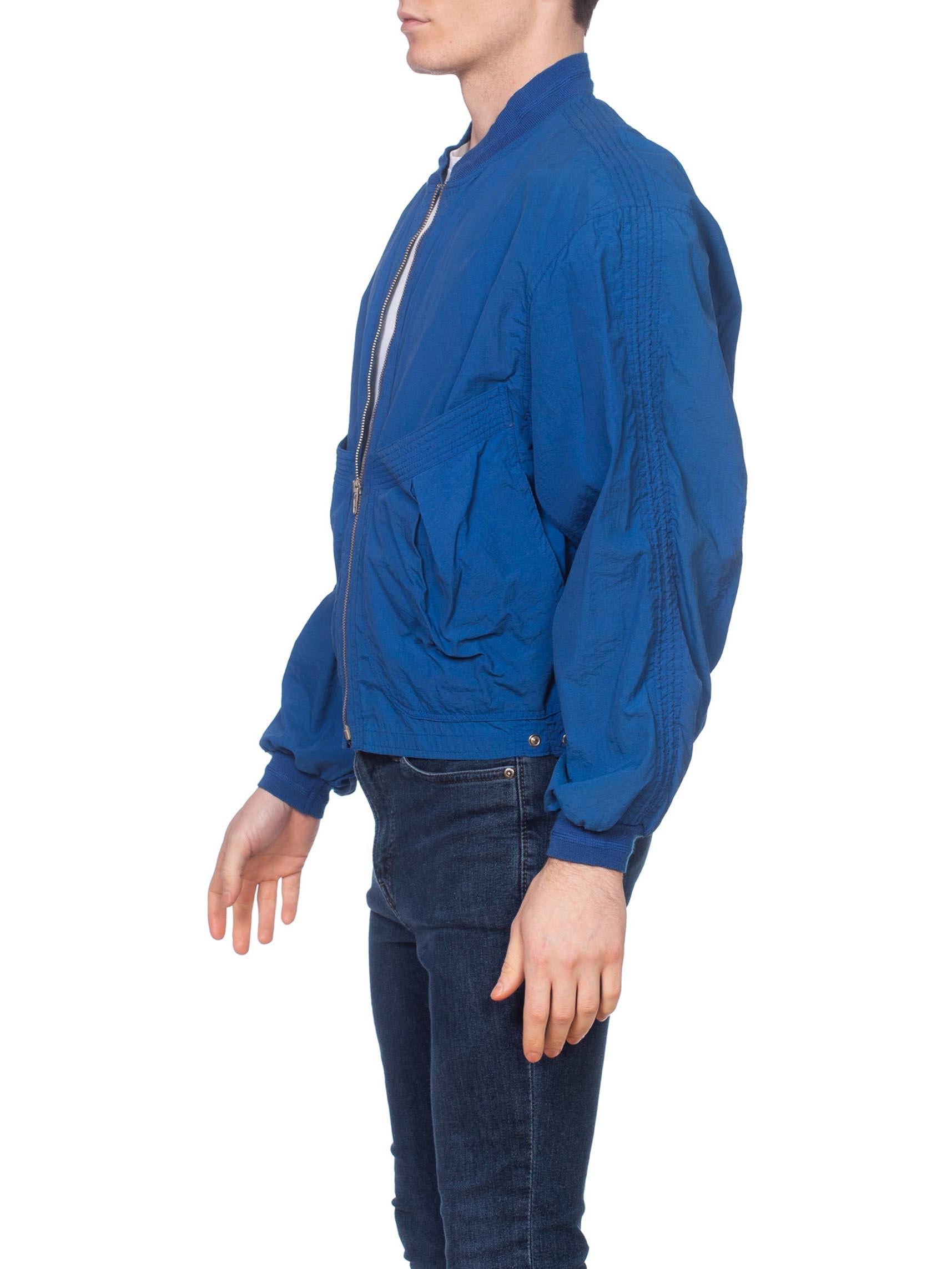 1980S Blue  Nylon Men's New Wave Sport Jacket With Utility Pockets 3