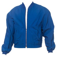 1980S Blue  Nylon Men's New Wave Sport Jacket With Utility Pockets