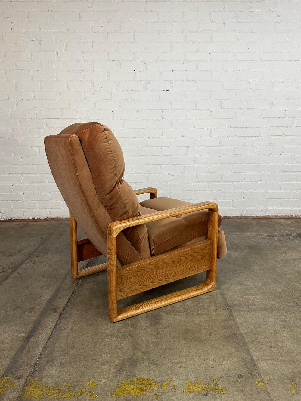 1980s Oak Lounge Chair in Blush Velvet 4