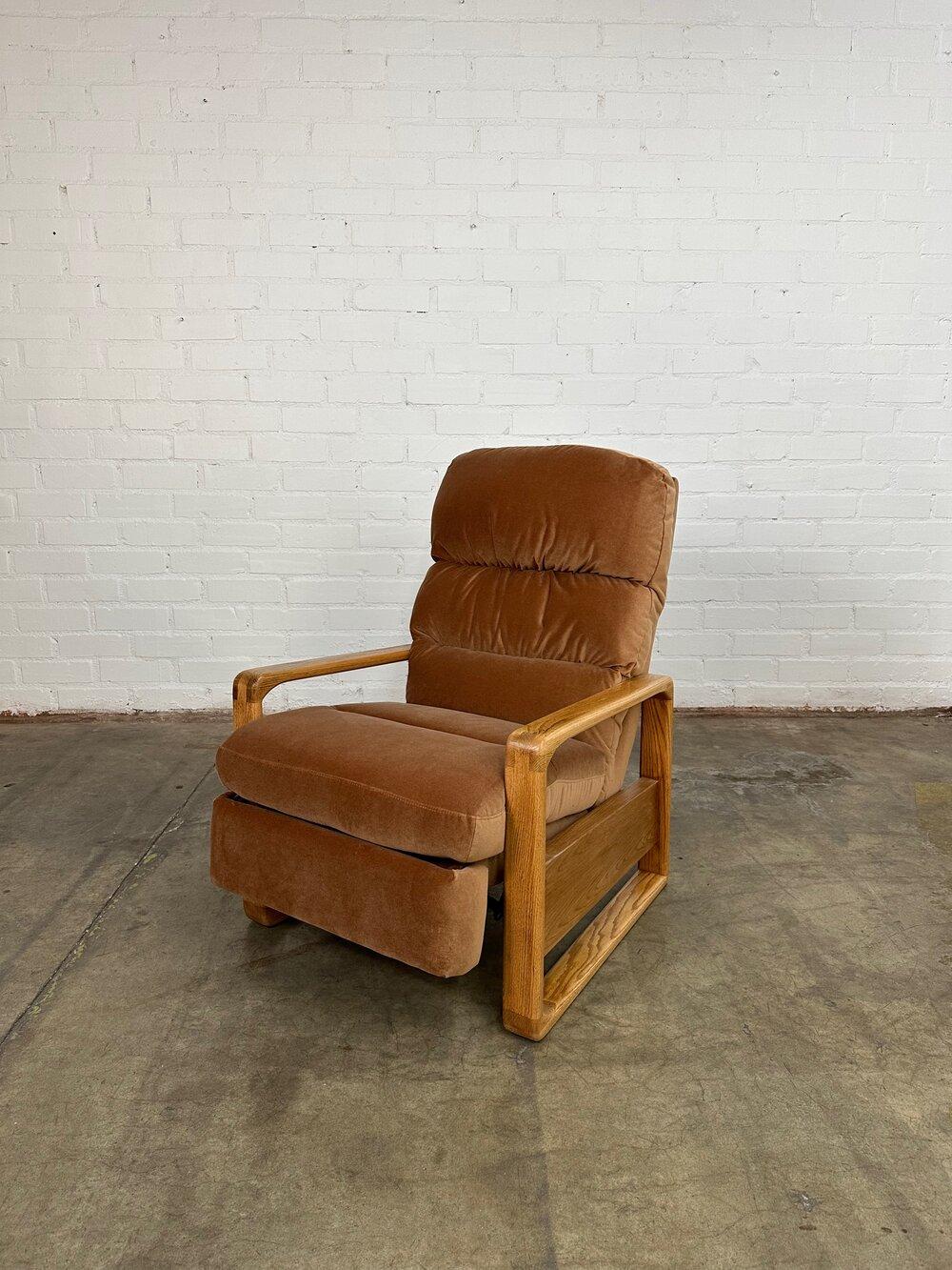1980s Oak Lounge Chair in Blush Velvet 5