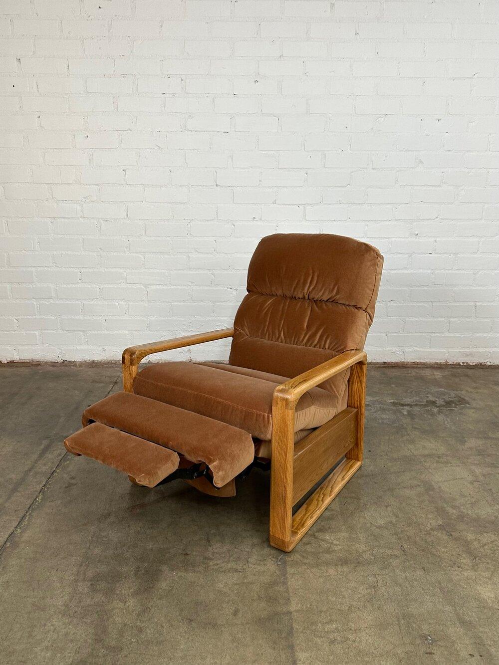 1980s Oak Lounge Chair in Blush Velvet 6