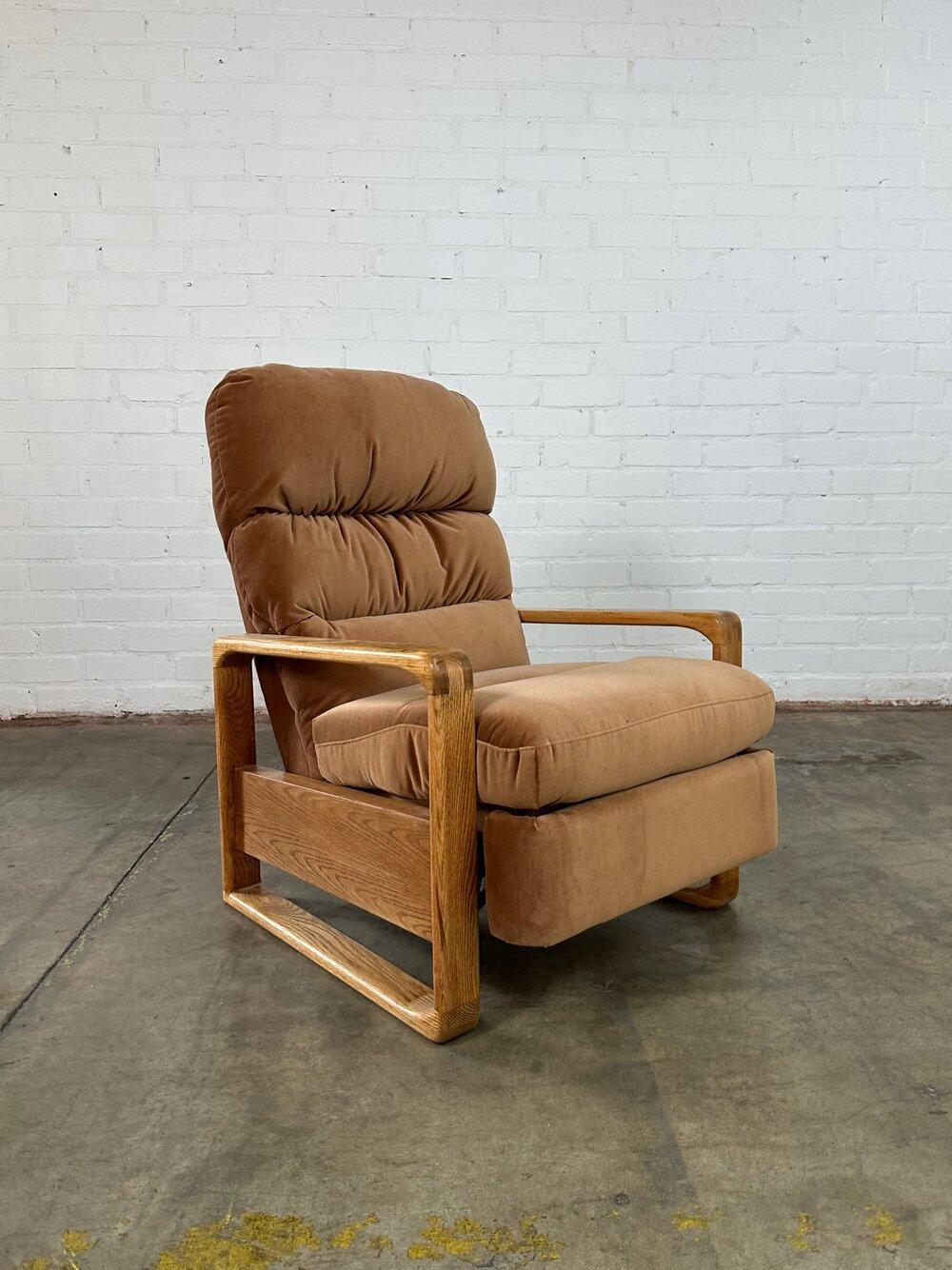 1980s Oak Lounge Chair in Blush Velvet 7