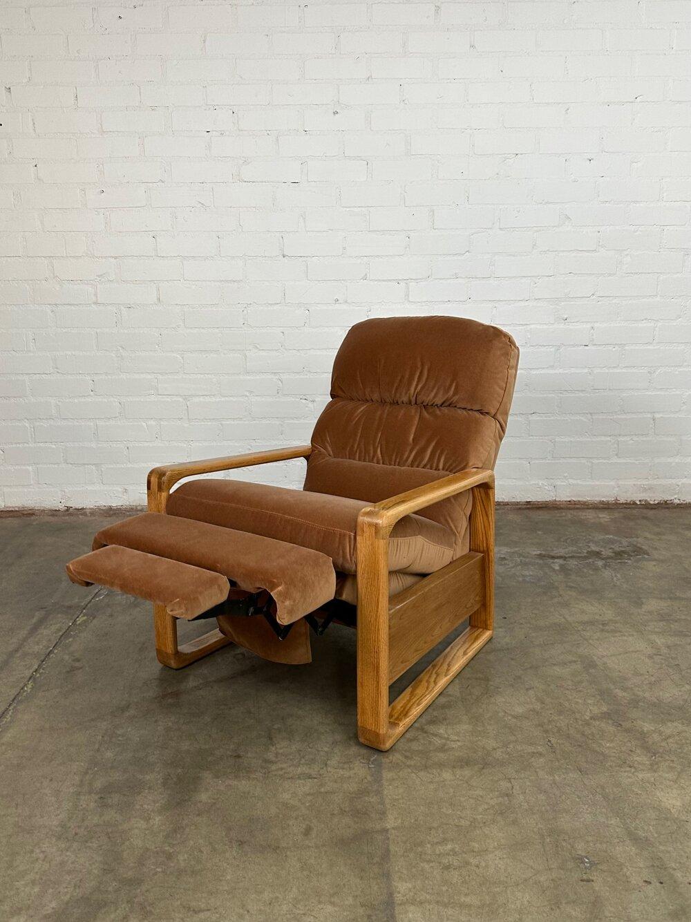 American 1980s Oak Lounge Chair in Blush Velvet