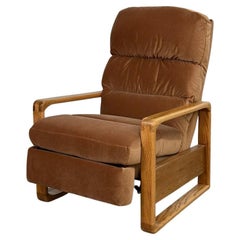 1980s Oak Lounge Chair in Blush Velvet