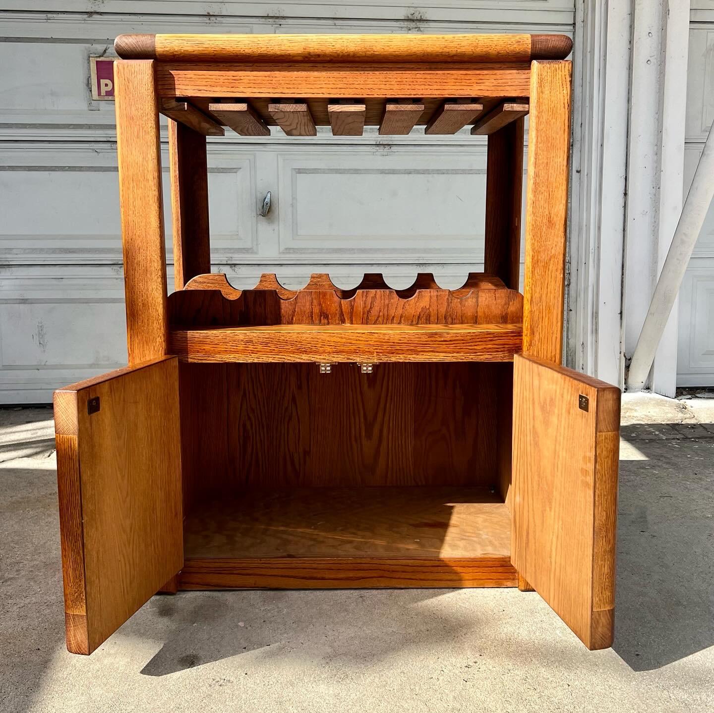 American 1980s Oak Parquet Vintage Dry Bar Cabinet