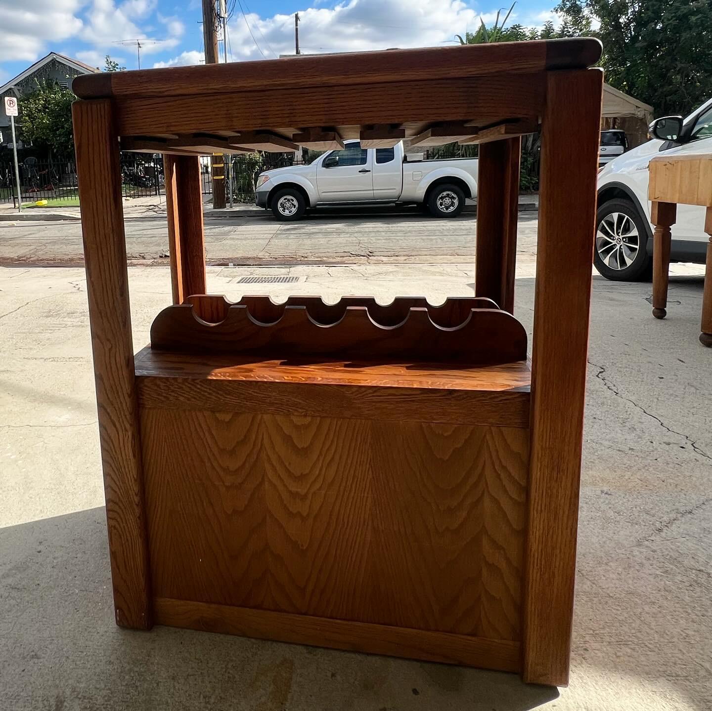 1980s Oak Parquet Vintage Dry Bar Cabinet In Good Condition In Los Angeles, CA