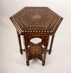 1980s Octagonal Moroccan Wooden Table with Inlaid Wood