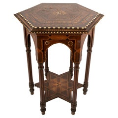 1980s Octagonal Moroccan Wooden Table with Inlaid Wood 