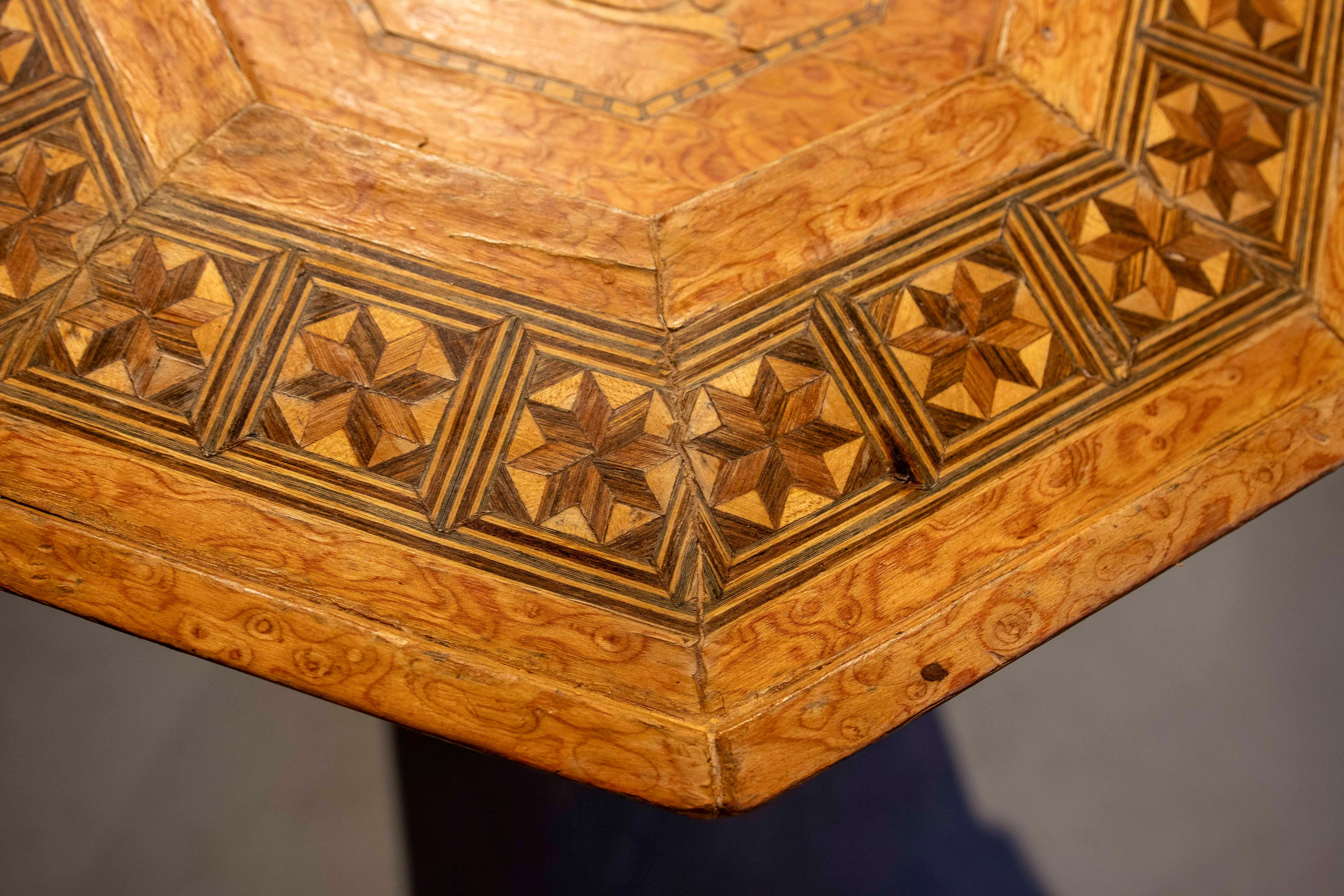  1980s Octagonal Wooden Table with Inlays 8