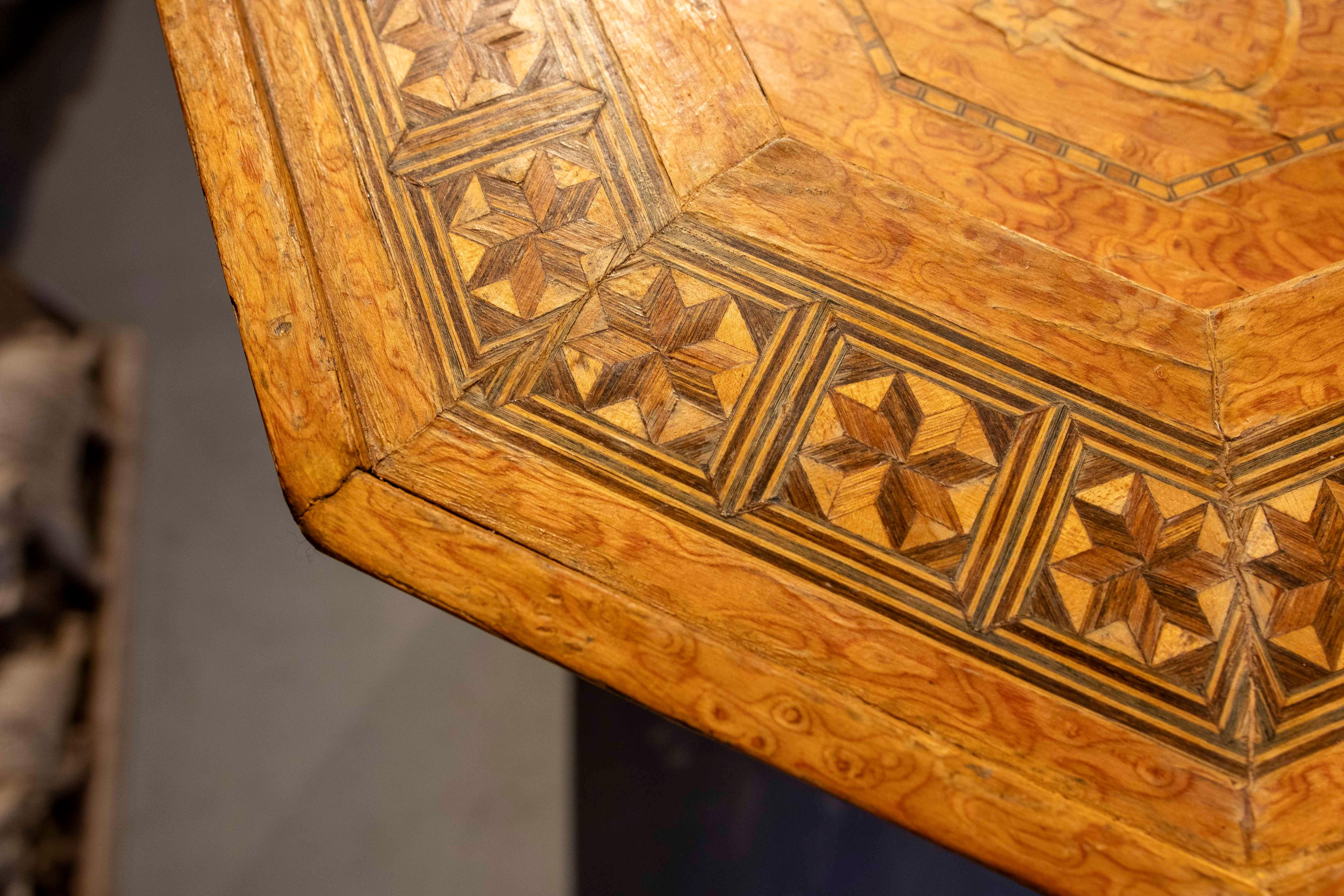 1980s Octagonal Wooden Table with Inlays 9