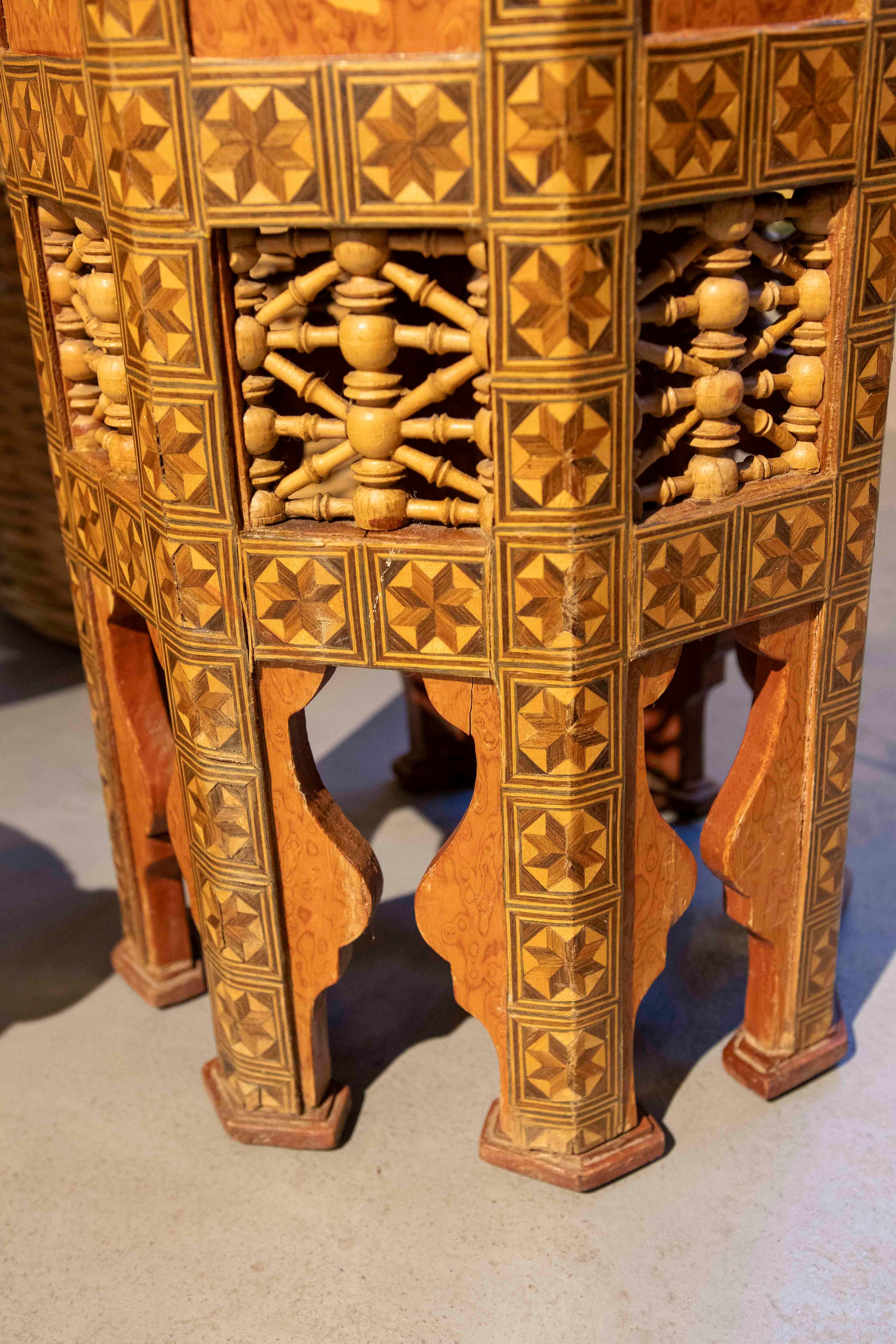  1980s Octagonal Wooden Table with Inlays 15