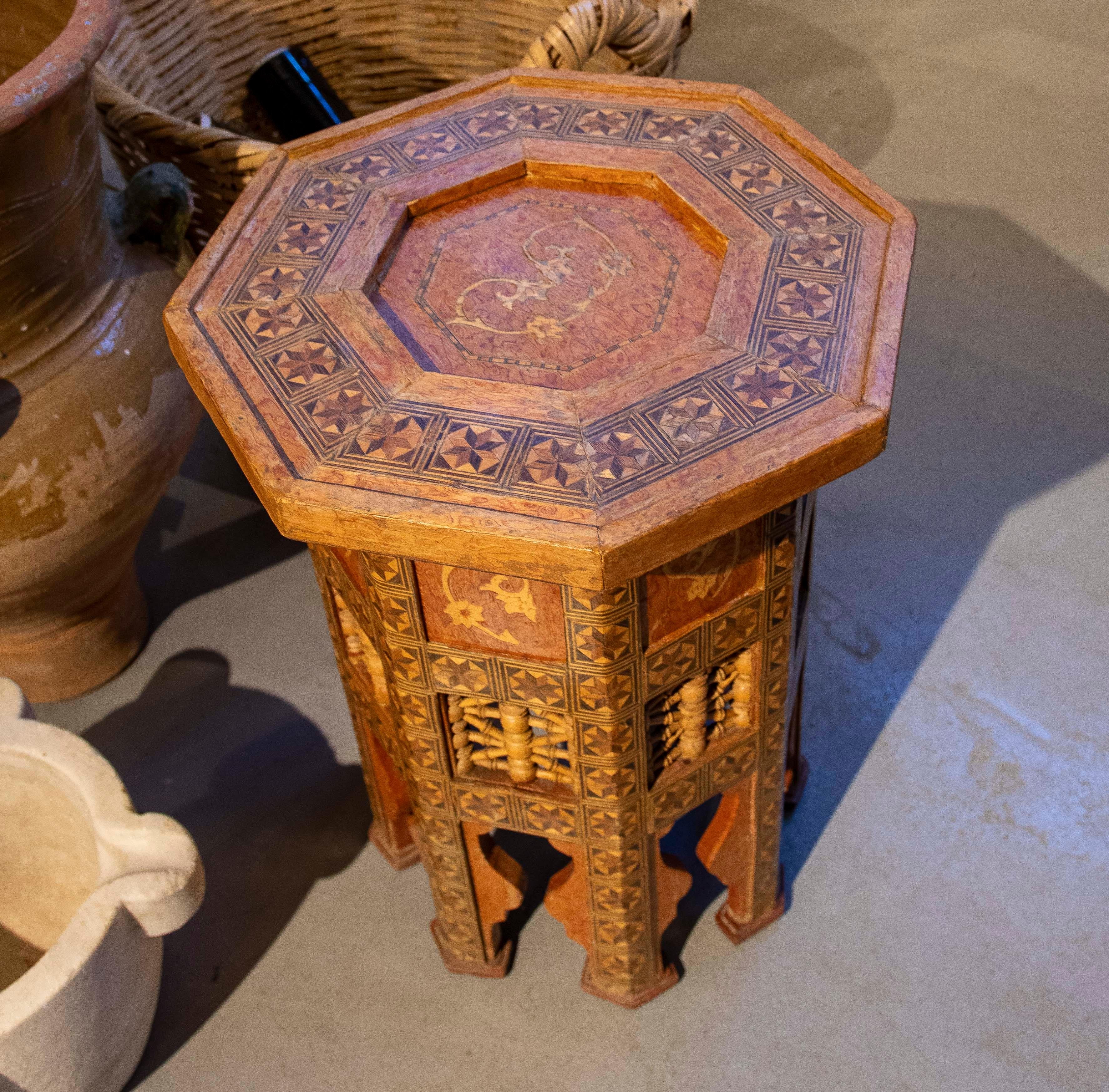 Turkish  1980s Octagonal Wooden Table with Inlays