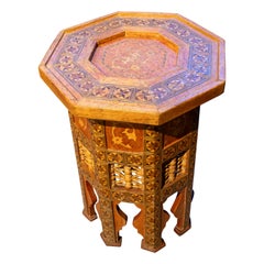 1980s Octagonal Wooden Table with Inlays