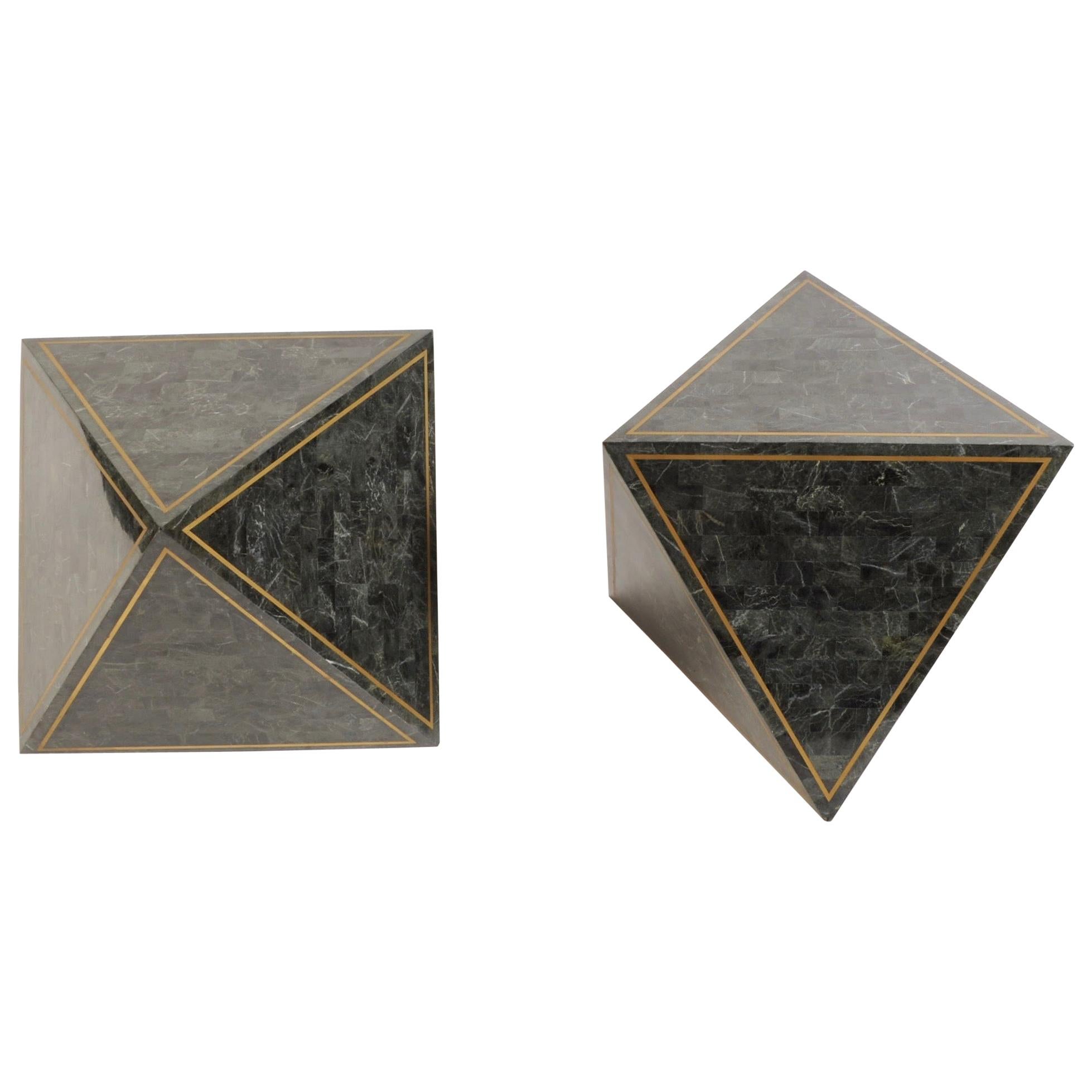 1980s Octahedron Tessellated Marble Side Tables
