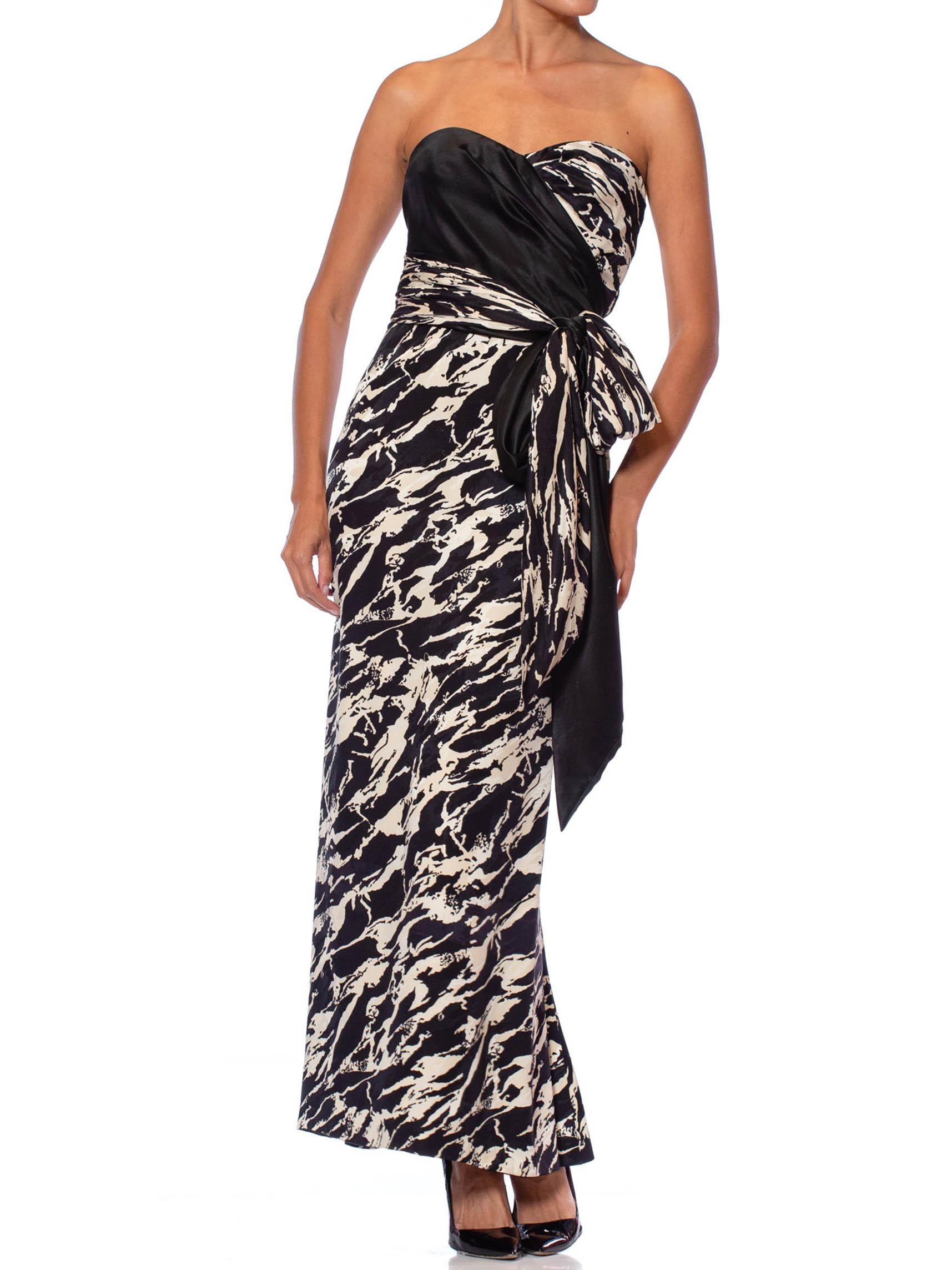 1980S ODICINI COUTURE FOR FRED HAYMAN BEVERLY HILLS Black & White Silk Charmeus For Sale 2