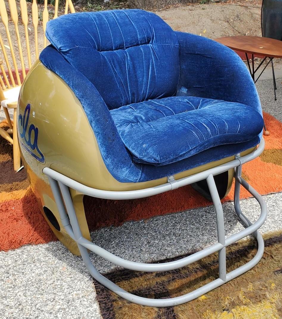 American 1980s Official UCLA Bruins Football Helmet Club Chair with Facemask Footrest For Sale