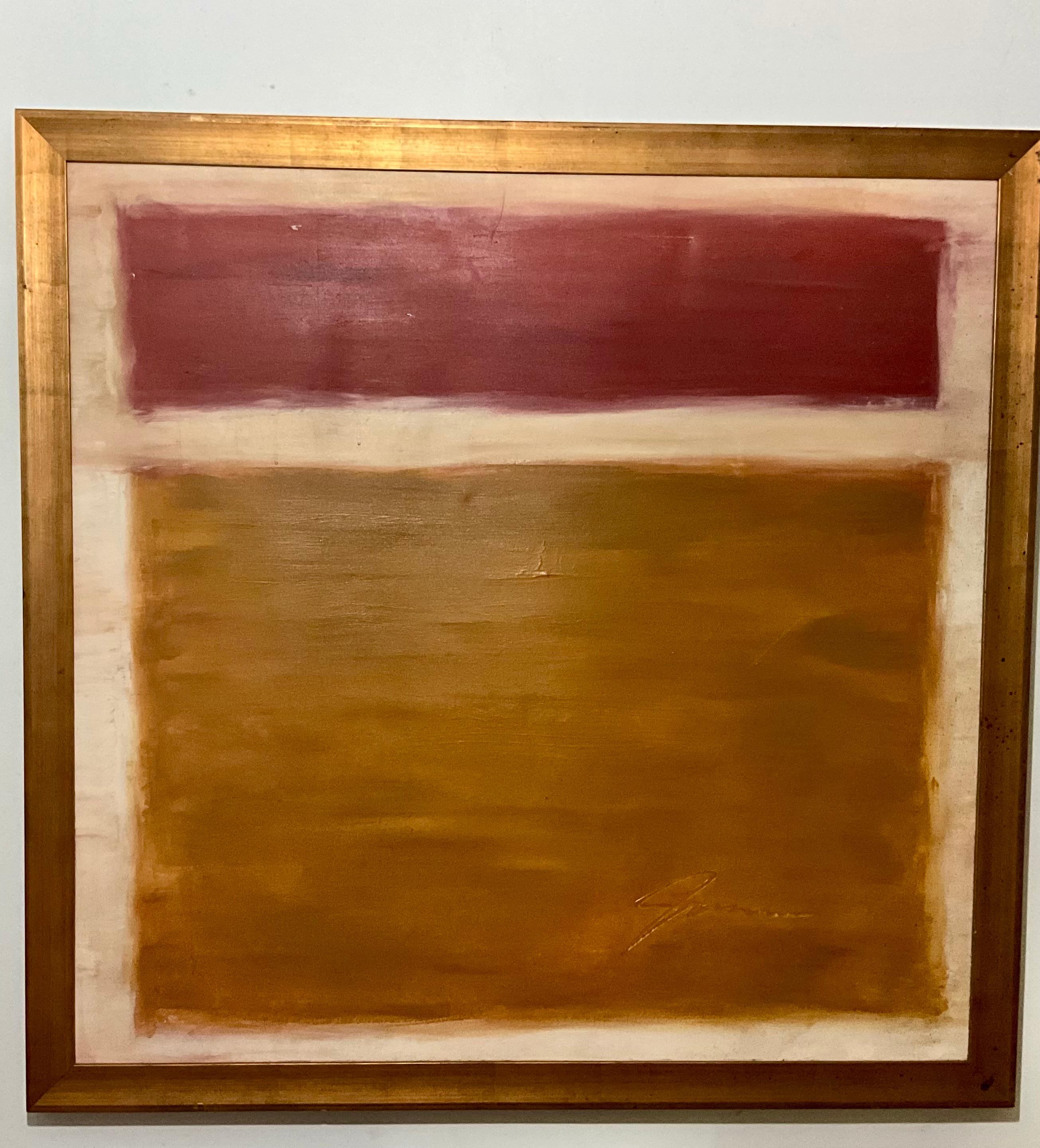 Olio su tela astratto degli anni '80 con cornice in foglia d'oro, alla maniera di Rothko in vendita 3