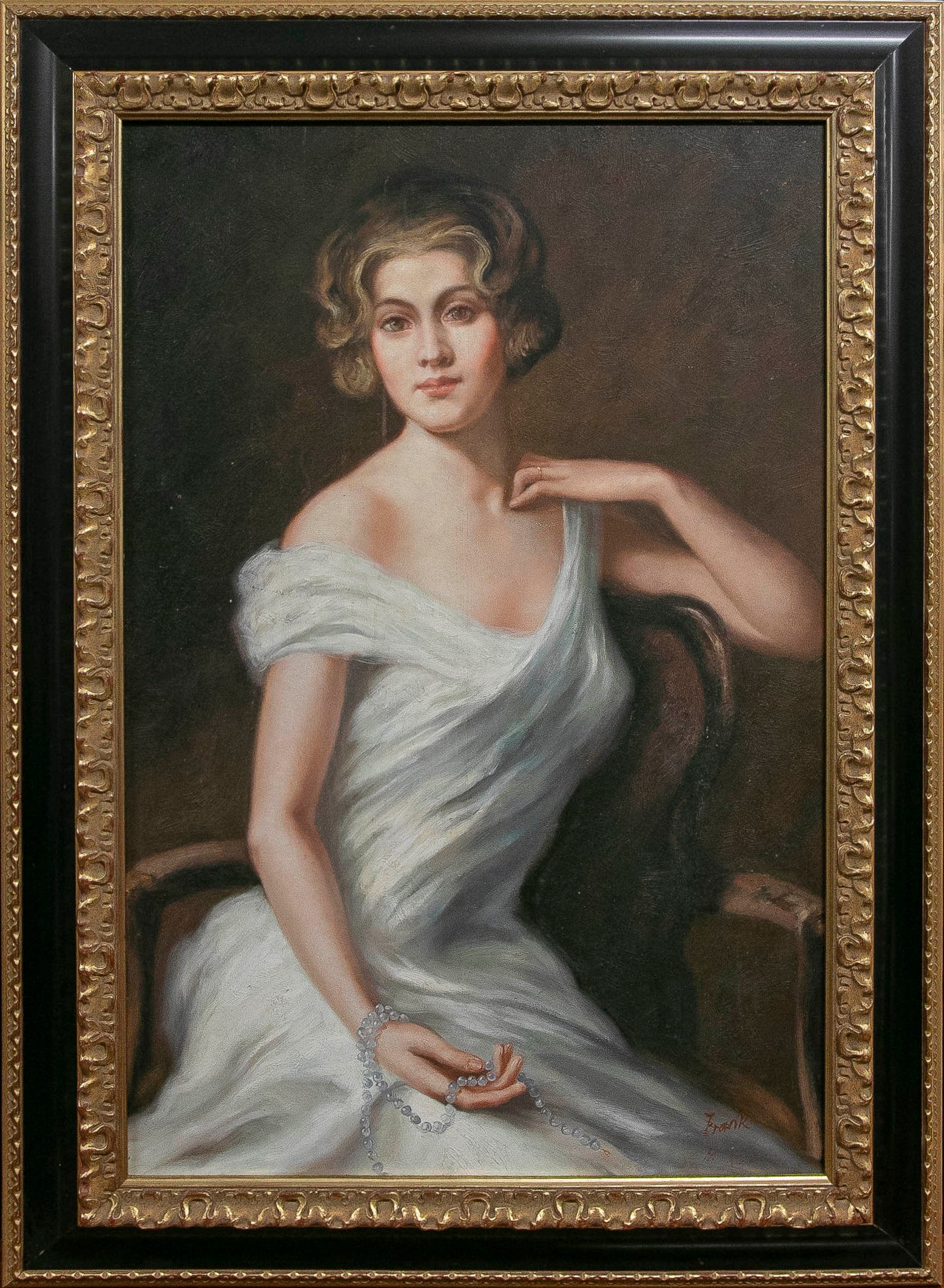 Anni ’80. Ritratto di donna, olio su tela, firmato “Frank”