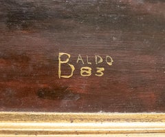 1980s Oil on Panel Depicting an Anterior Scene with a loom, signed Baldo