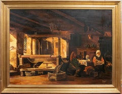 1980s Oil on Panel Depicting an Anterior Scene with a loom, signed Baldo