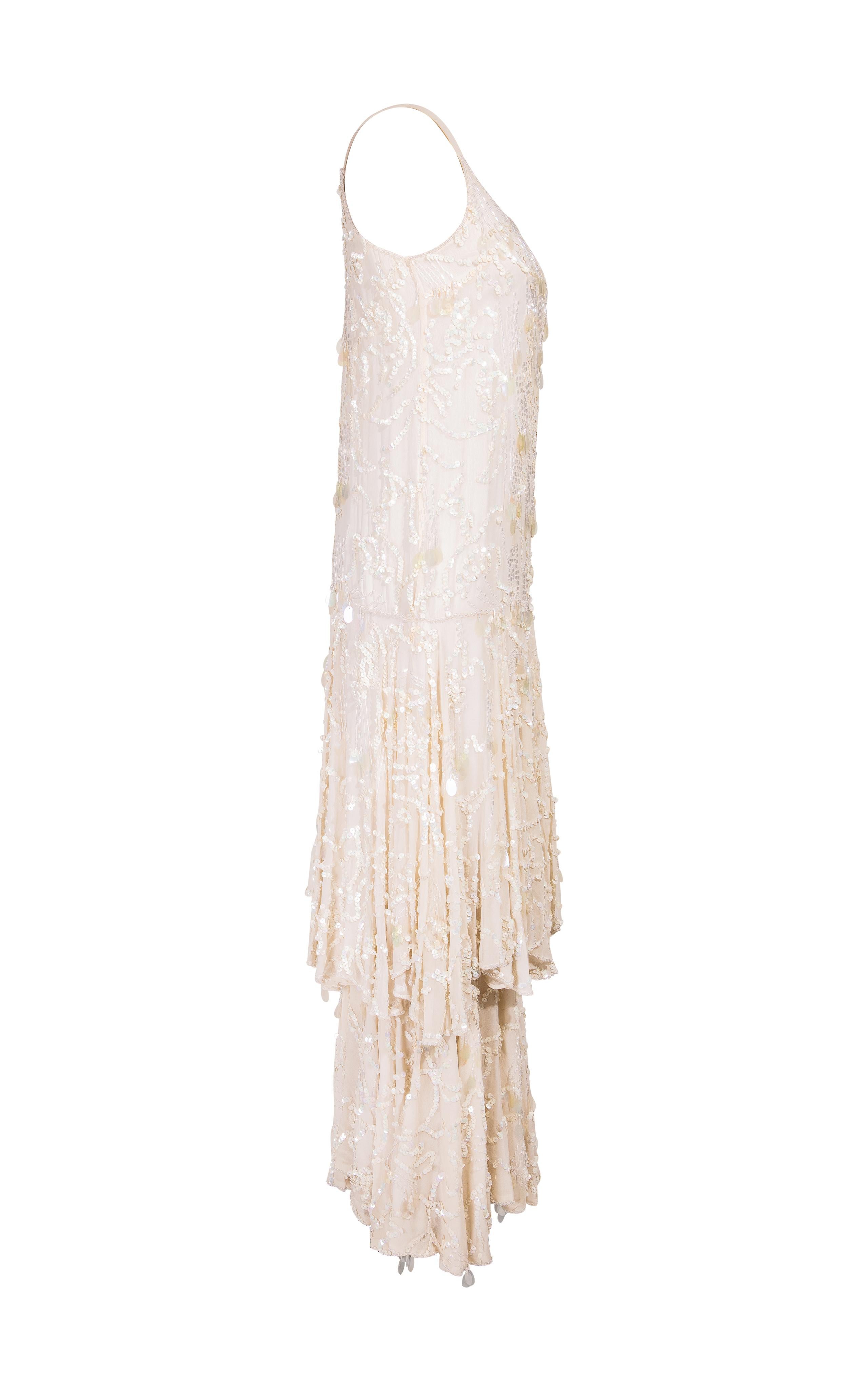 1980's Oleg Cassini Cream Silk Embellished Gown In Good Condition In North Hollywood, CA