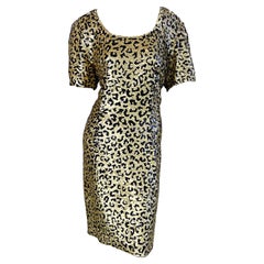 Vintage 1980s Oleg Cassini Size 12 / 14 Sequin Leopard Animal Cheetah Print 80s Dress