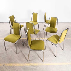 1980's Olive Green Upholstered Chrome Framed Stacking Dining Chairs - Set Of Eig