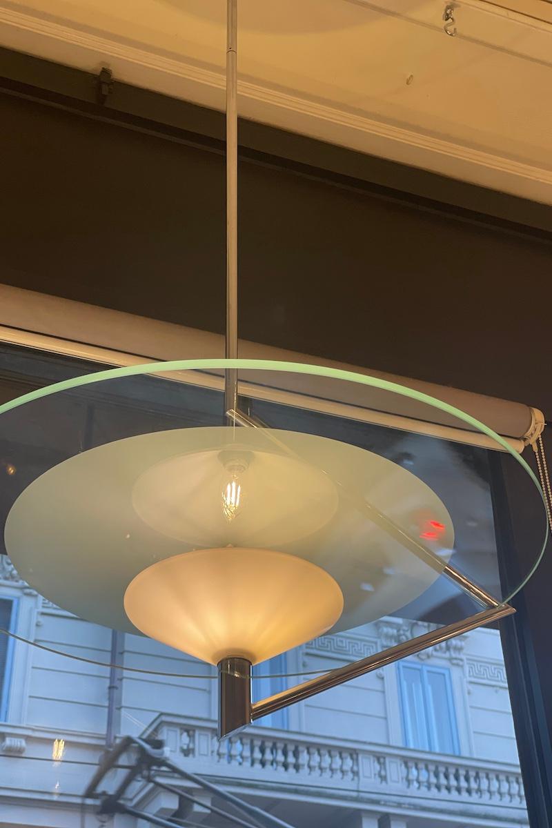 lámpara colgante Olympia de los años 80 de Daniela Puppa para Fontana Arte Acero en venta