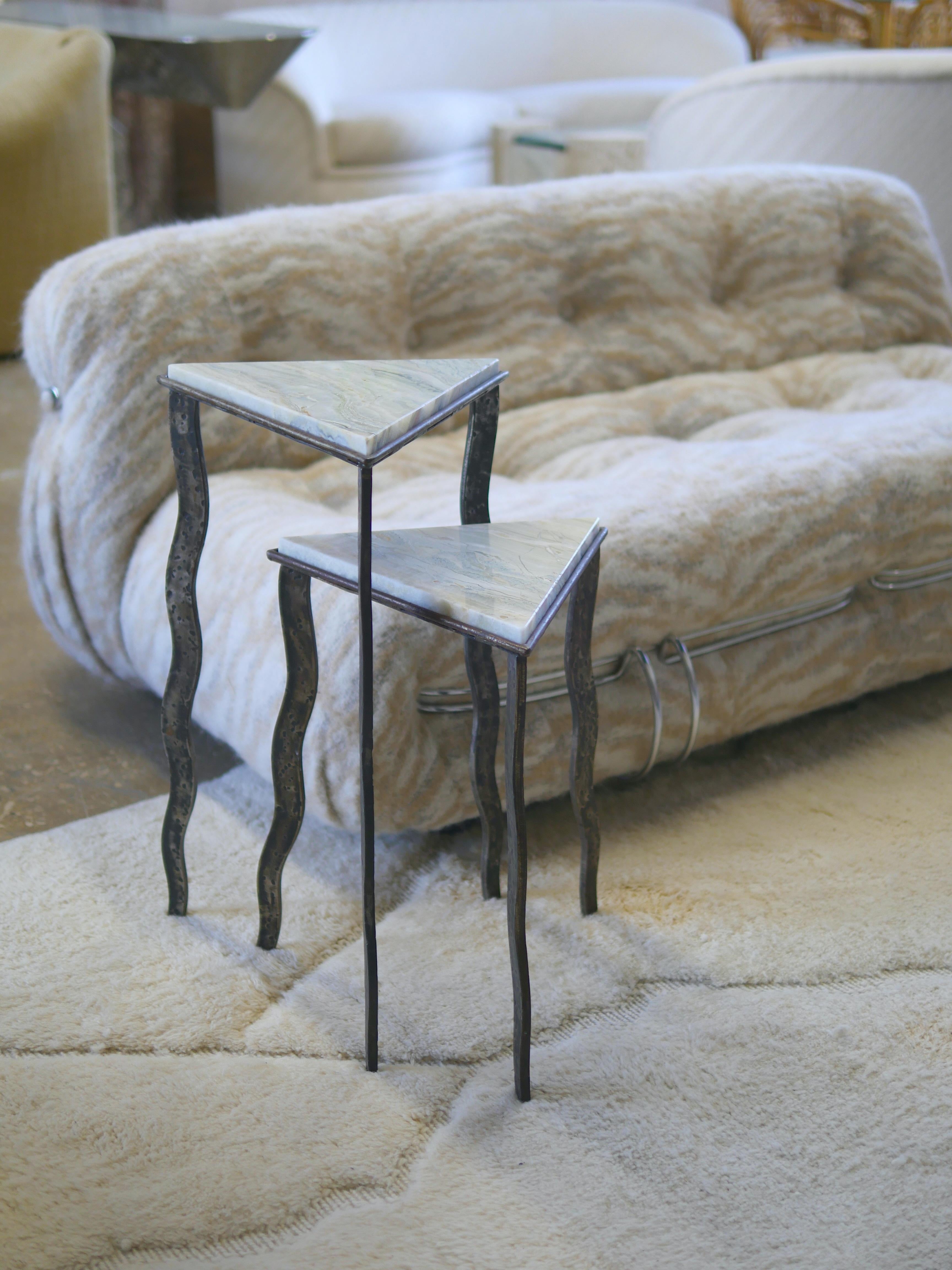American 1980s Onyx and Iron Postmodern Artisan Side Tables - Set of 2 For Sale
