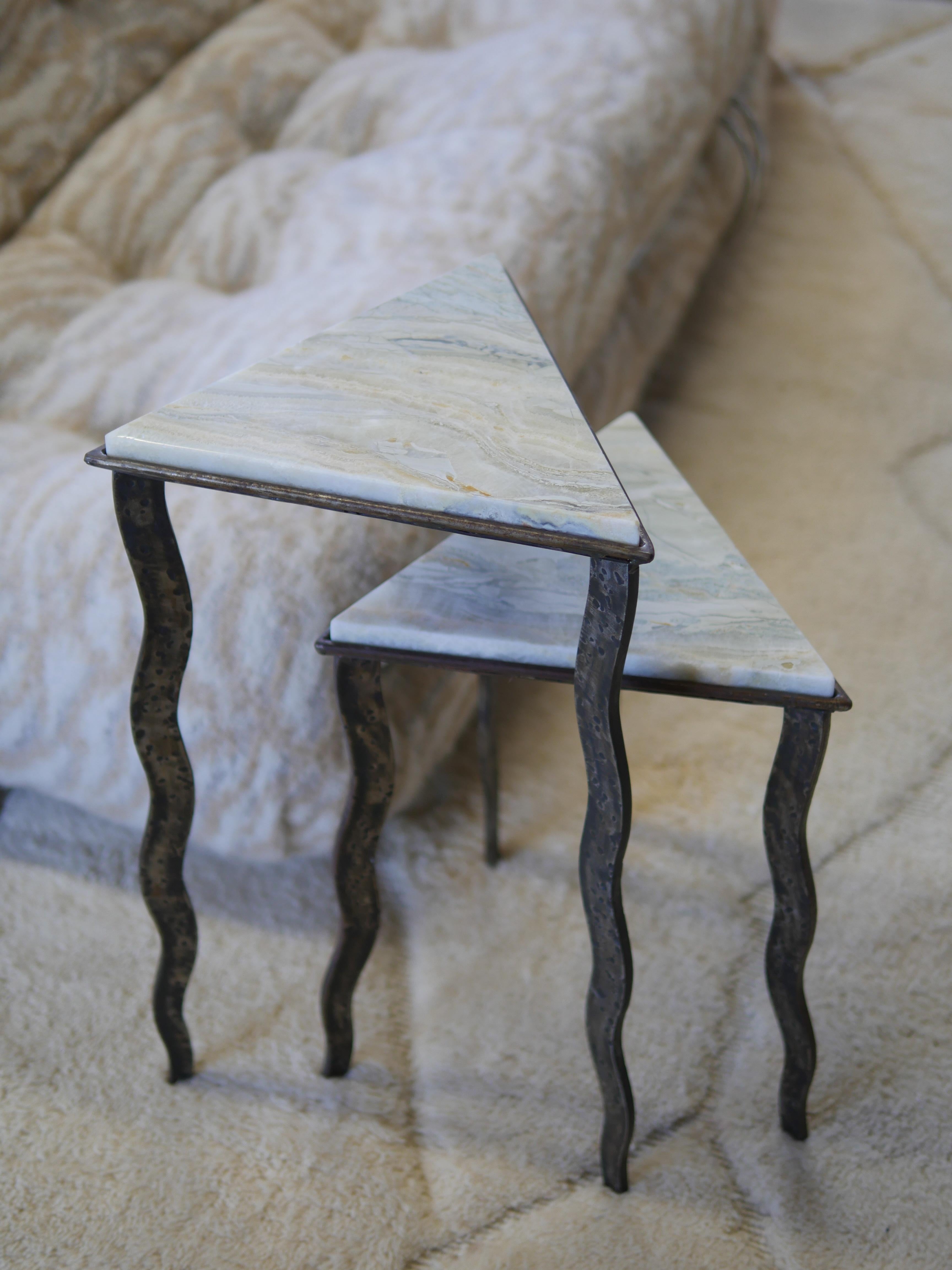 1980s Onyx and Iron Postmodern Artisan Side Tables - Set of 2 In Good Condition In Miami, FL