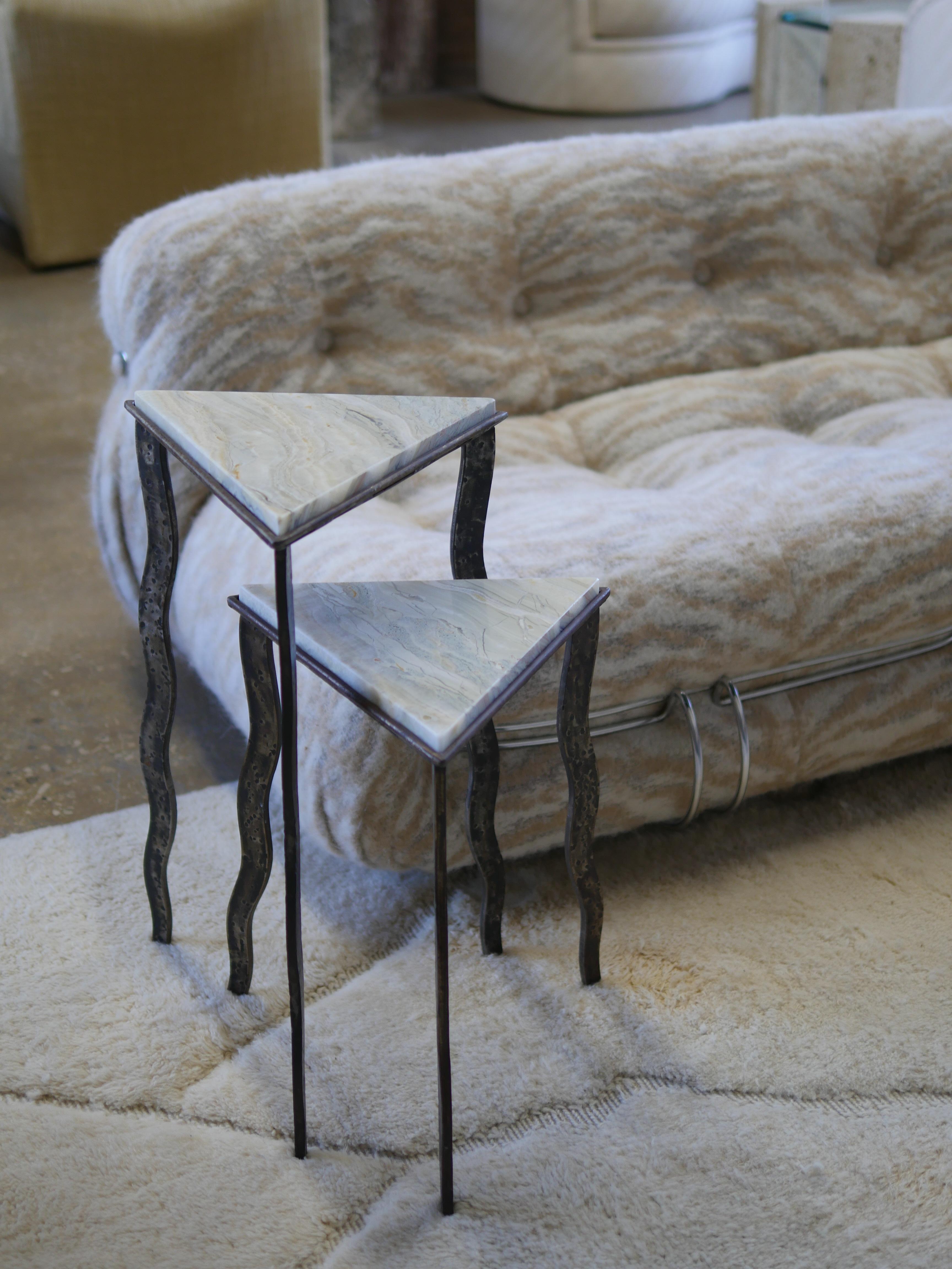 Late 20th Century 1980s Onyx and Iron Postmodern Artisan Side Tables - Set of 2