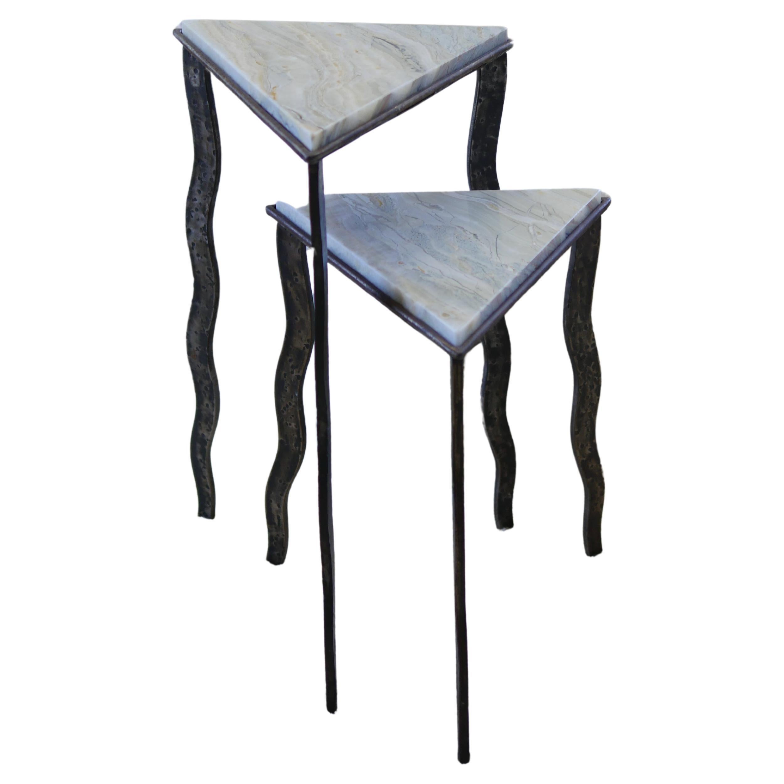 1980s Onyx and Iron Postmodern Artisan Side Tables - Set of 2