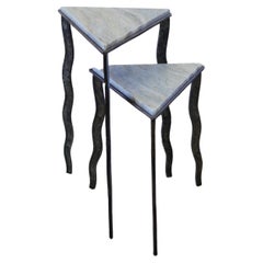 1980s Onyx and Iron Postmodern Artisan Side Tables