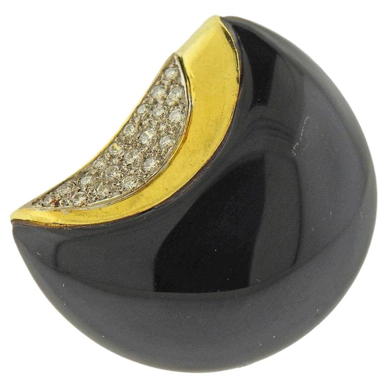 1980s Onyx Diamond Gold Ring