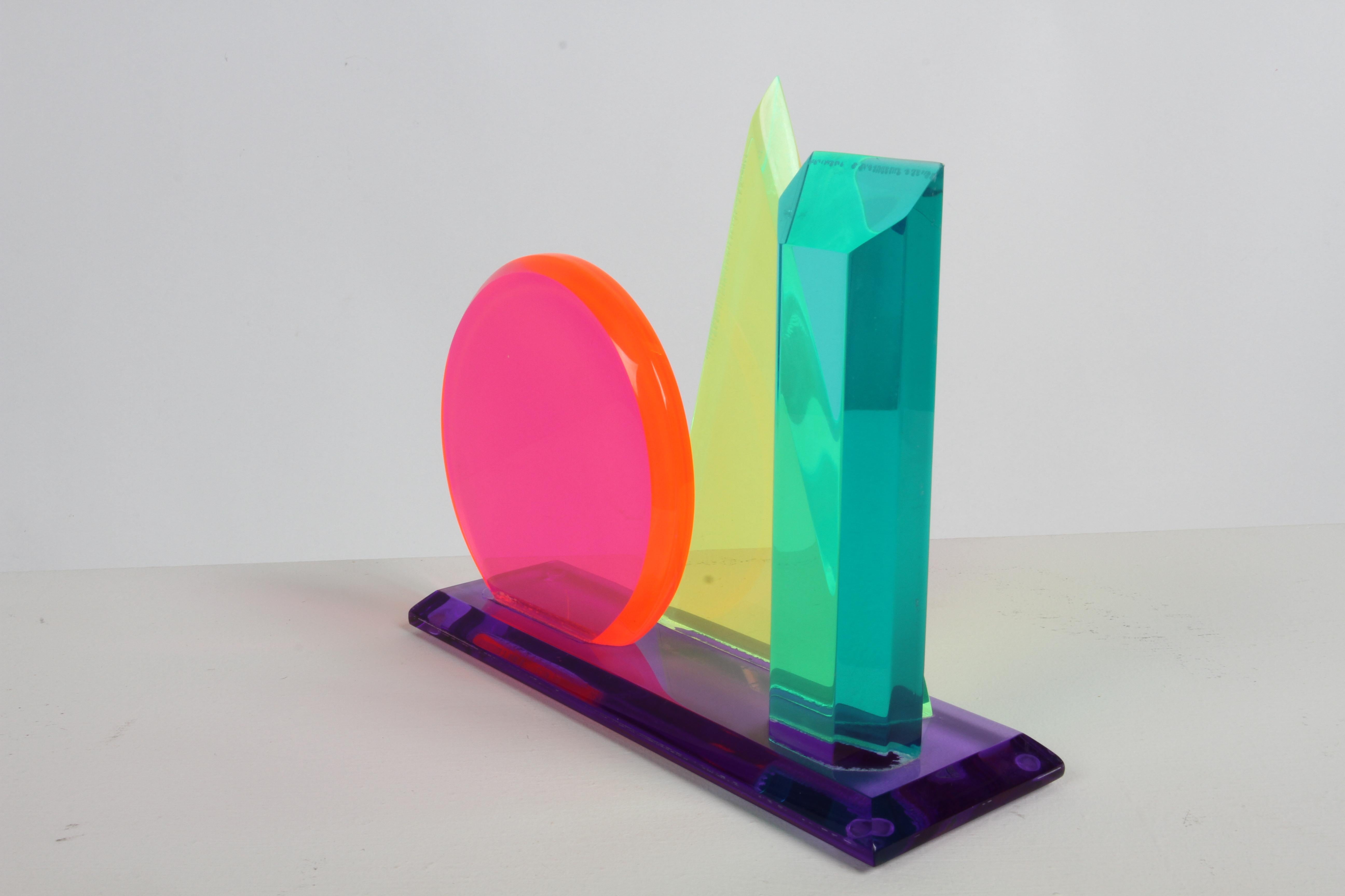 1980s Op-Art Multi Colored Lucite Sculpture of a Circle, Triange & Rectangle  For Sale 4