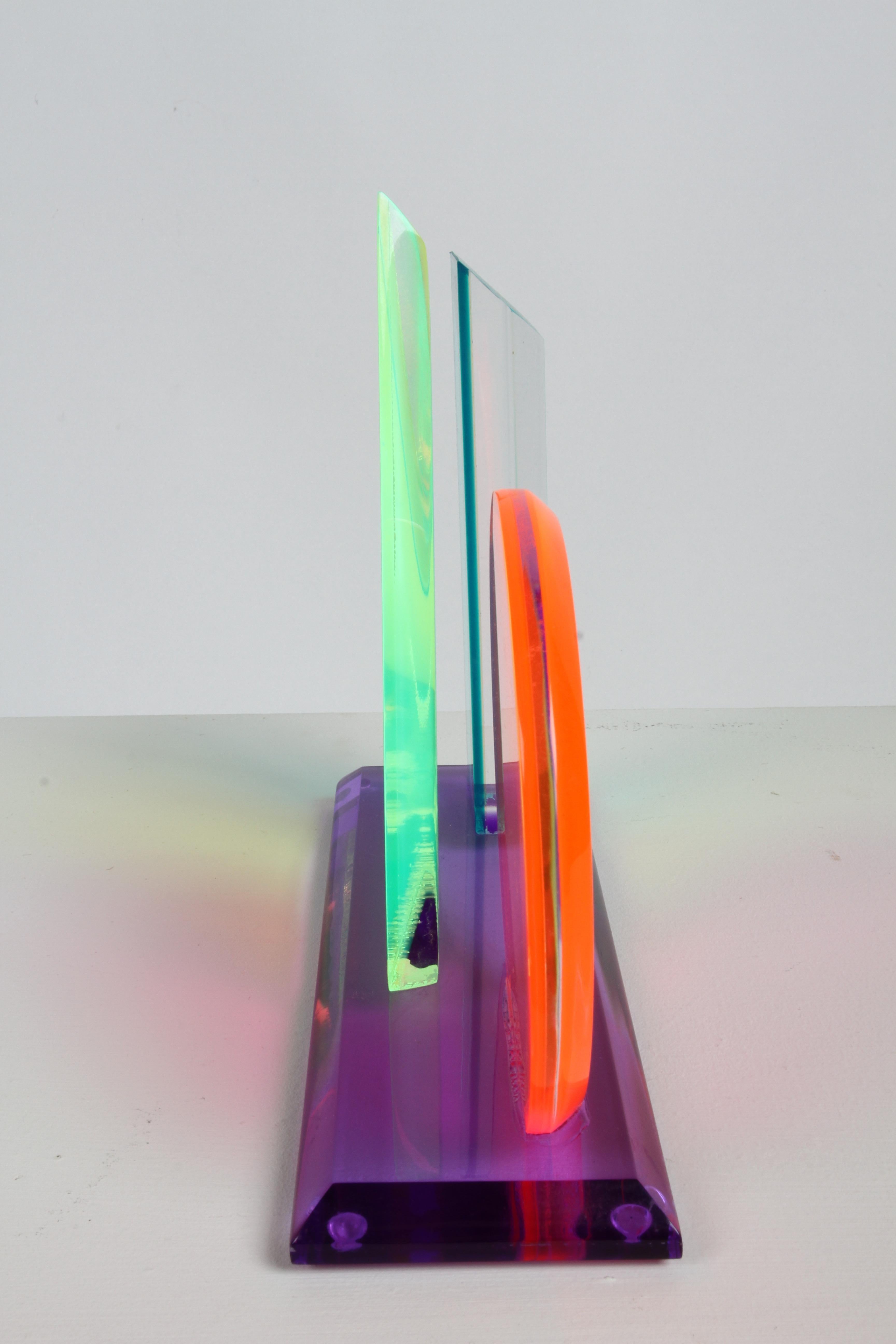 Late 20th Century 1980s Op-Art Multi Colored Lucite Sculpture of a Circle, Triange & Rectangle  For Sale