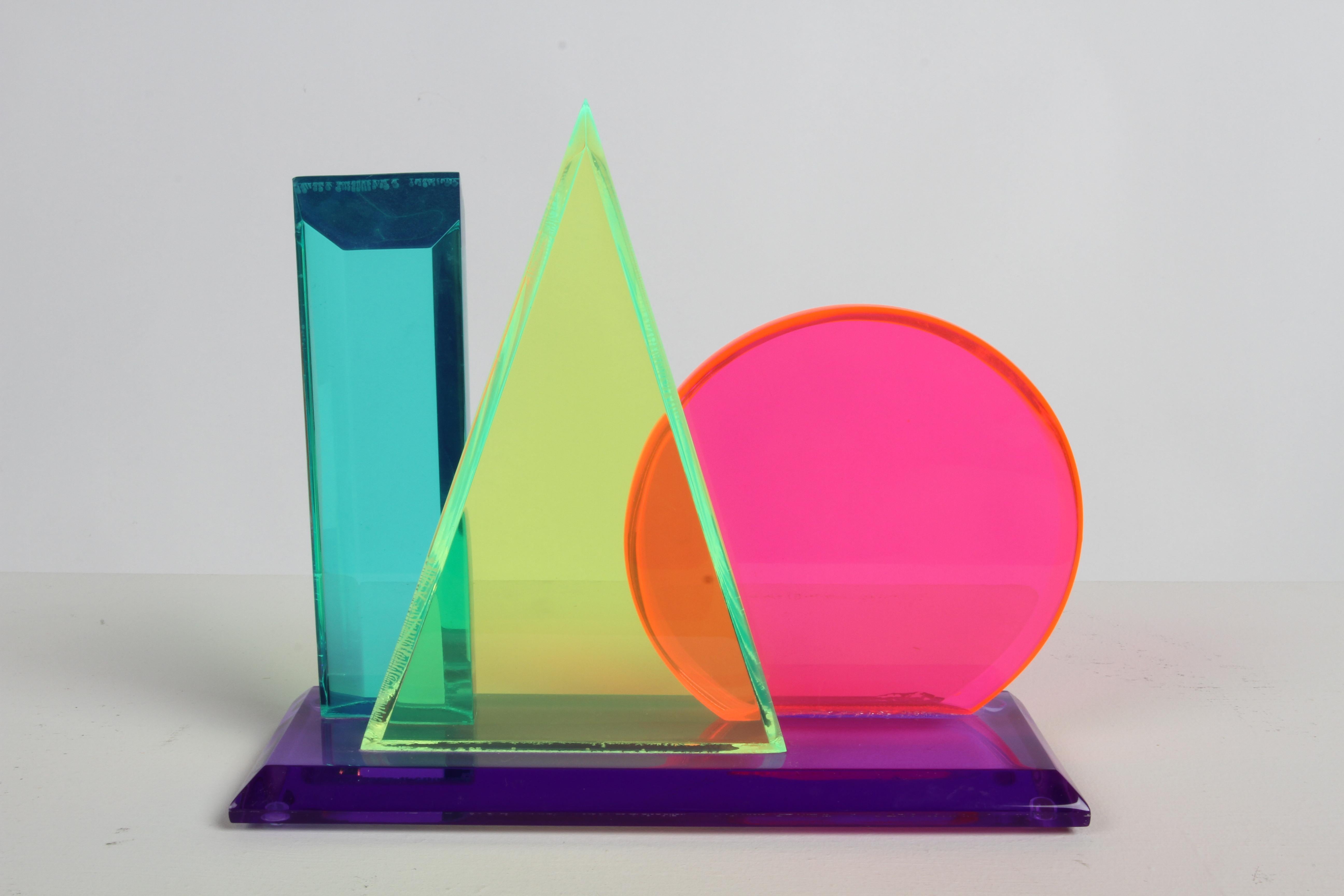 1980s Op-Art Multi Colored Lucite Sculpture of a Circle, Triange & Rectangle  For Sale 1