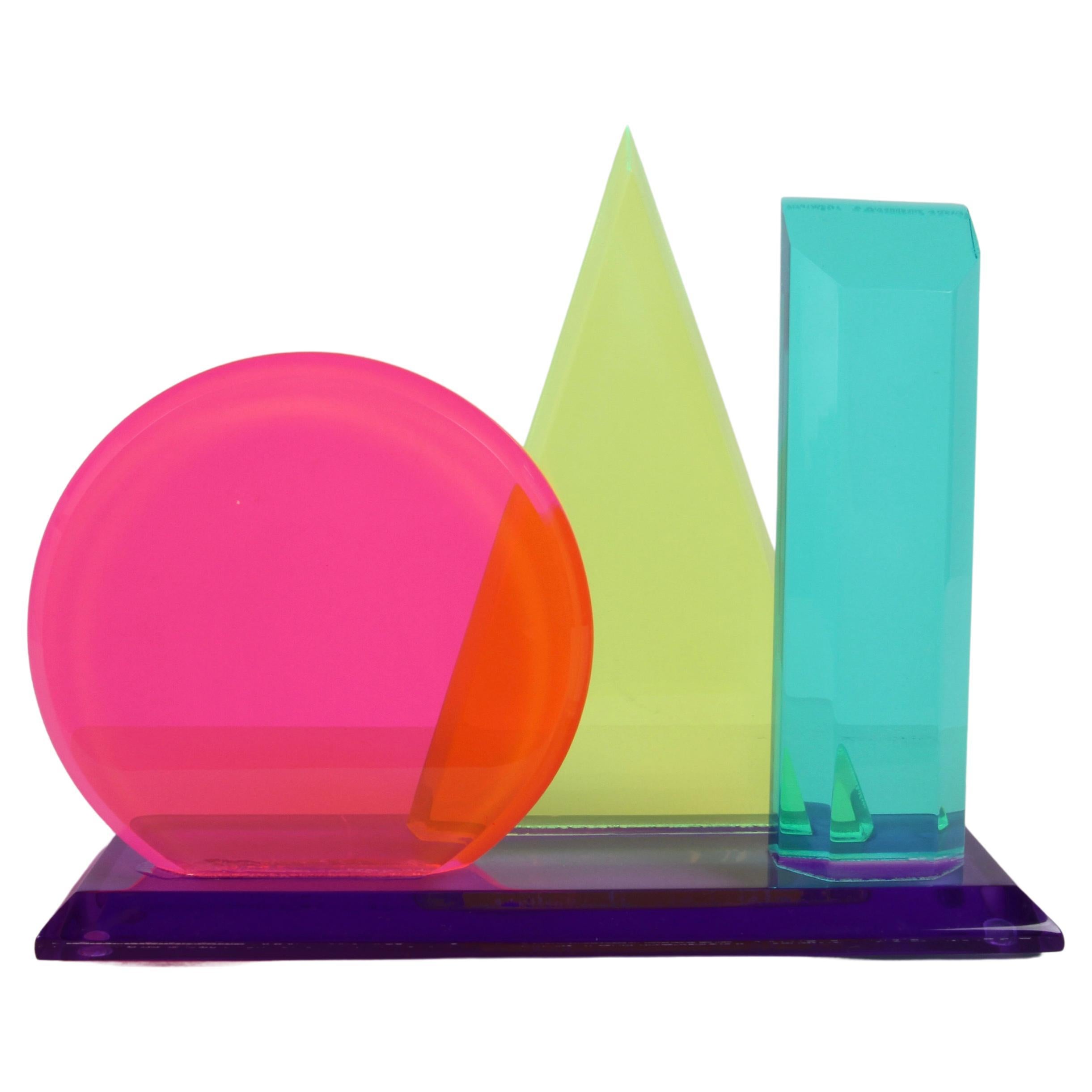 1980s Op-Art Multi Colored Lucite Sculpture of a Circle, Triange & Rectangle  For Sale