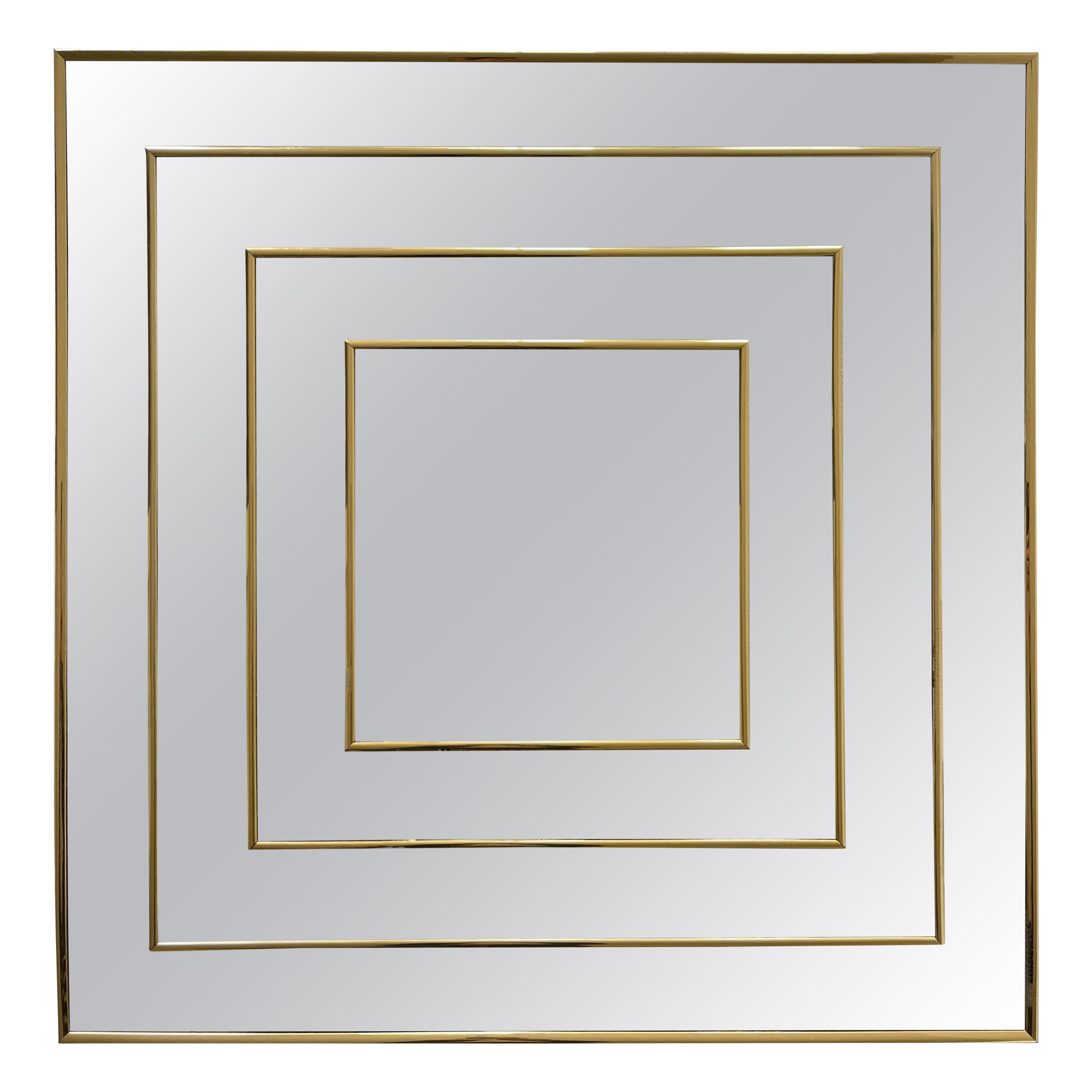 1980's Op Art Square Brass Framed Mirror
