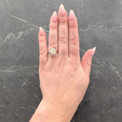 1980's Opal Diamond 18 Karat Yellow White Gold Triangular Vintage Halo Ring