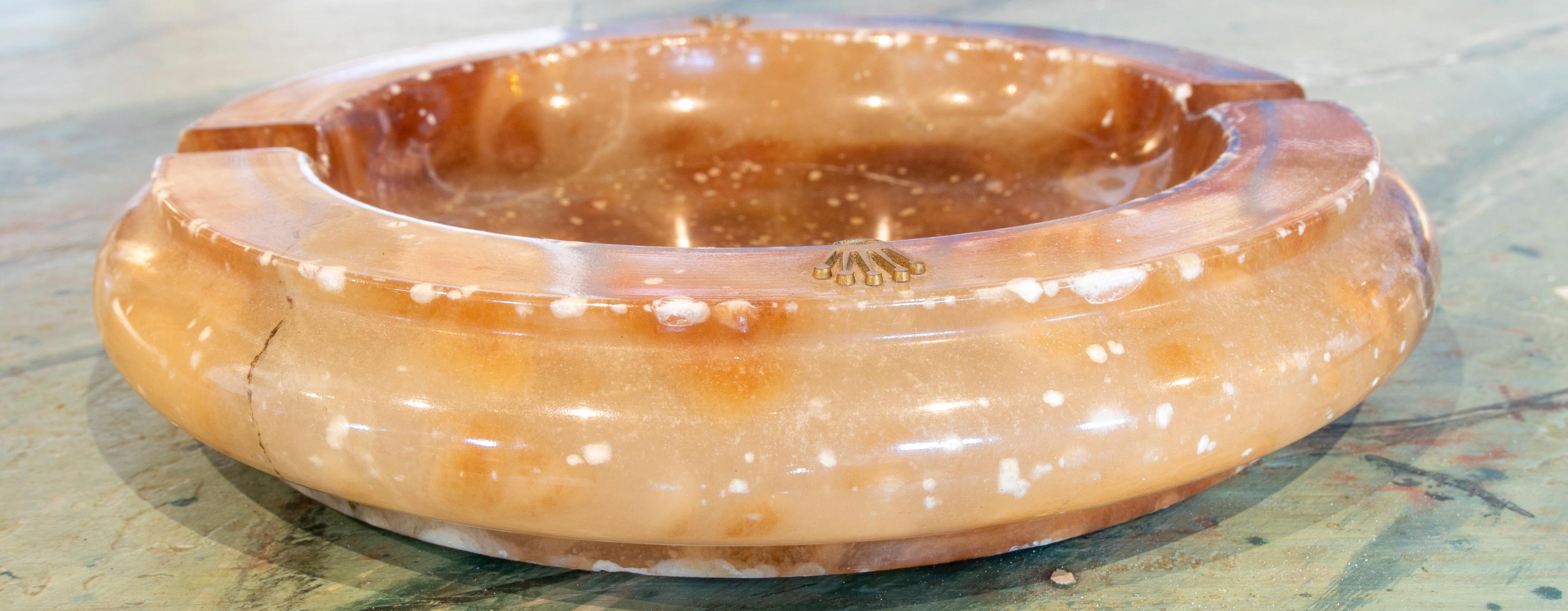 1980s Orange Onyx Ashtray by Rolex, with Rolex Crown in Brass For Sale 5