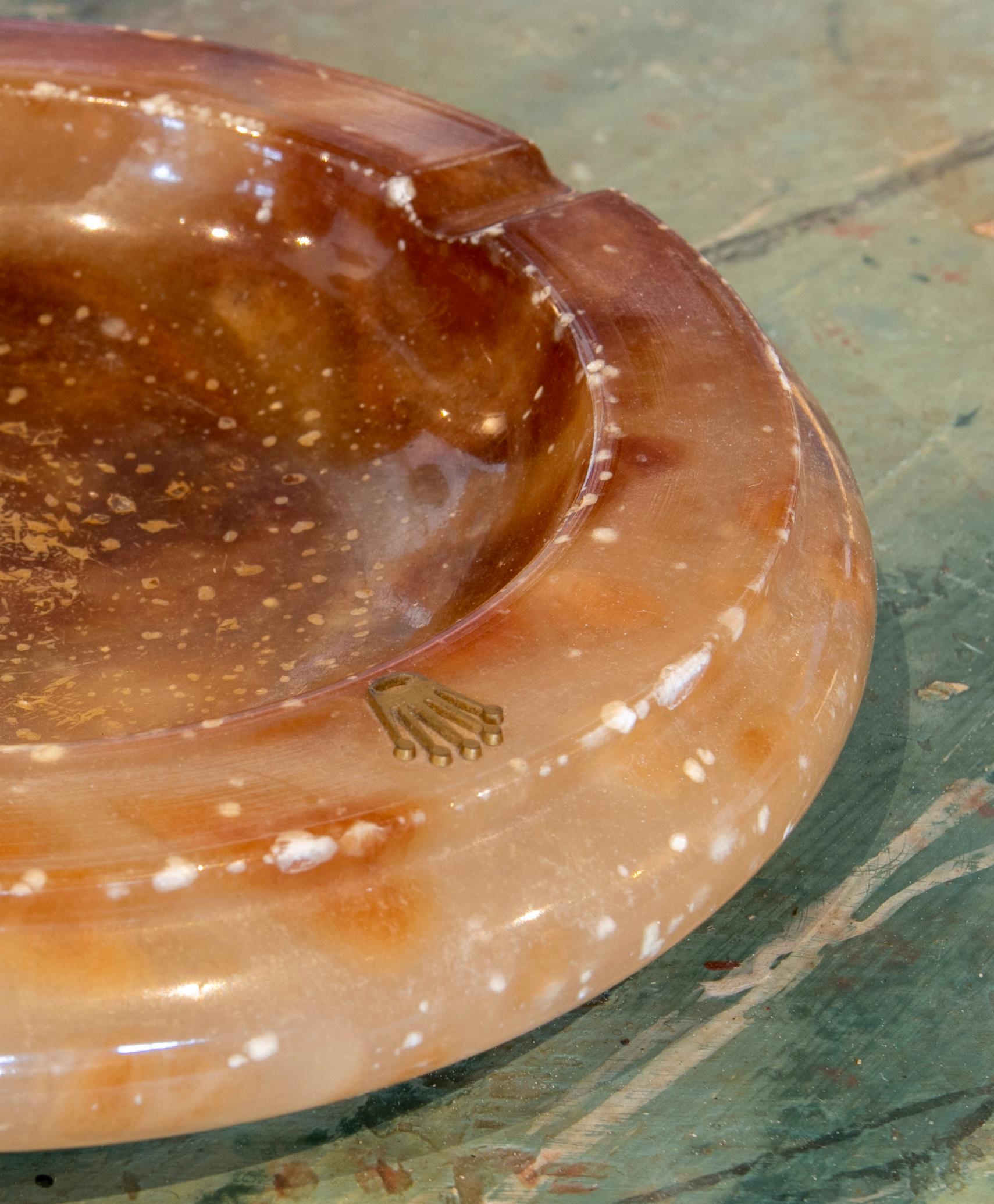 1980s Orange Onyx Ashtray by Rolex, with Rolex Crown in Brass For Sale 9