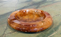 1980s Orange Onyx Ashtray by Rolex, with Rolex Crown in Brass